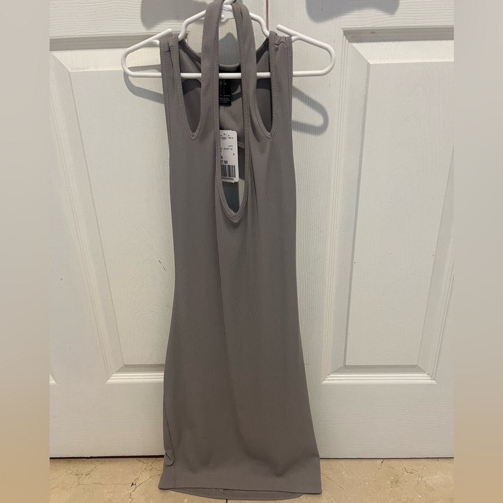 Gray Backless Sleeveless Halter Dress